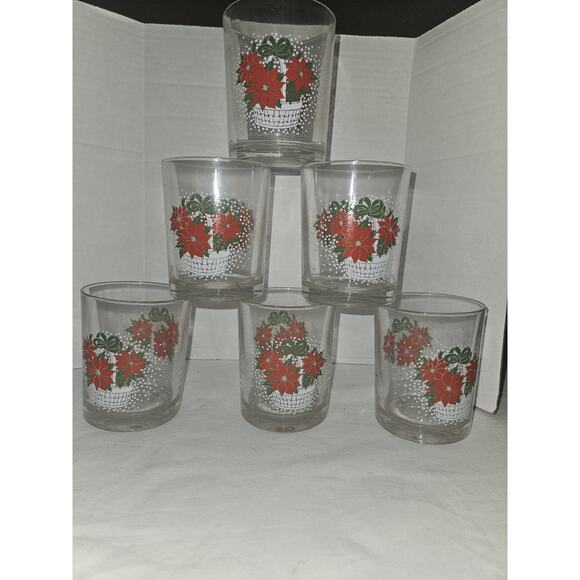6 Luminarc Poinsettia Basket Christmas Rocks Glasses Lowball 12 oz - Picture 1 of 6